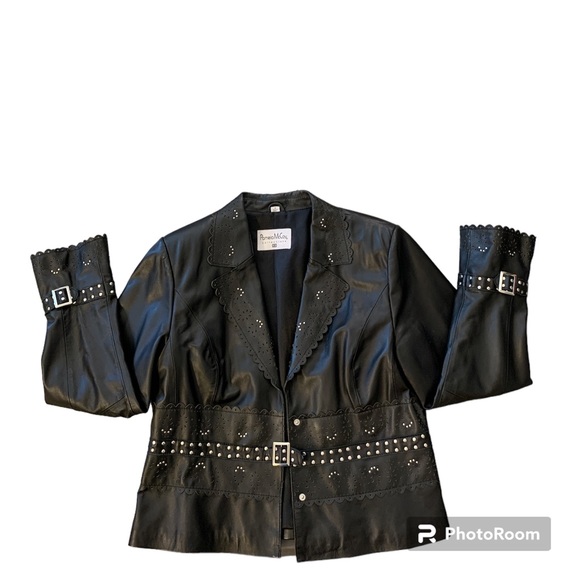 Pamela McCoy black leather jacket with studs and buckles in size M - Picture 3 of 9